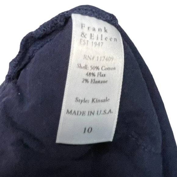 Frank and Eileen Kinsale Cotton Pants Straight Leg Crop Navy Size 10 Raw Hem - Picture 5 of 7